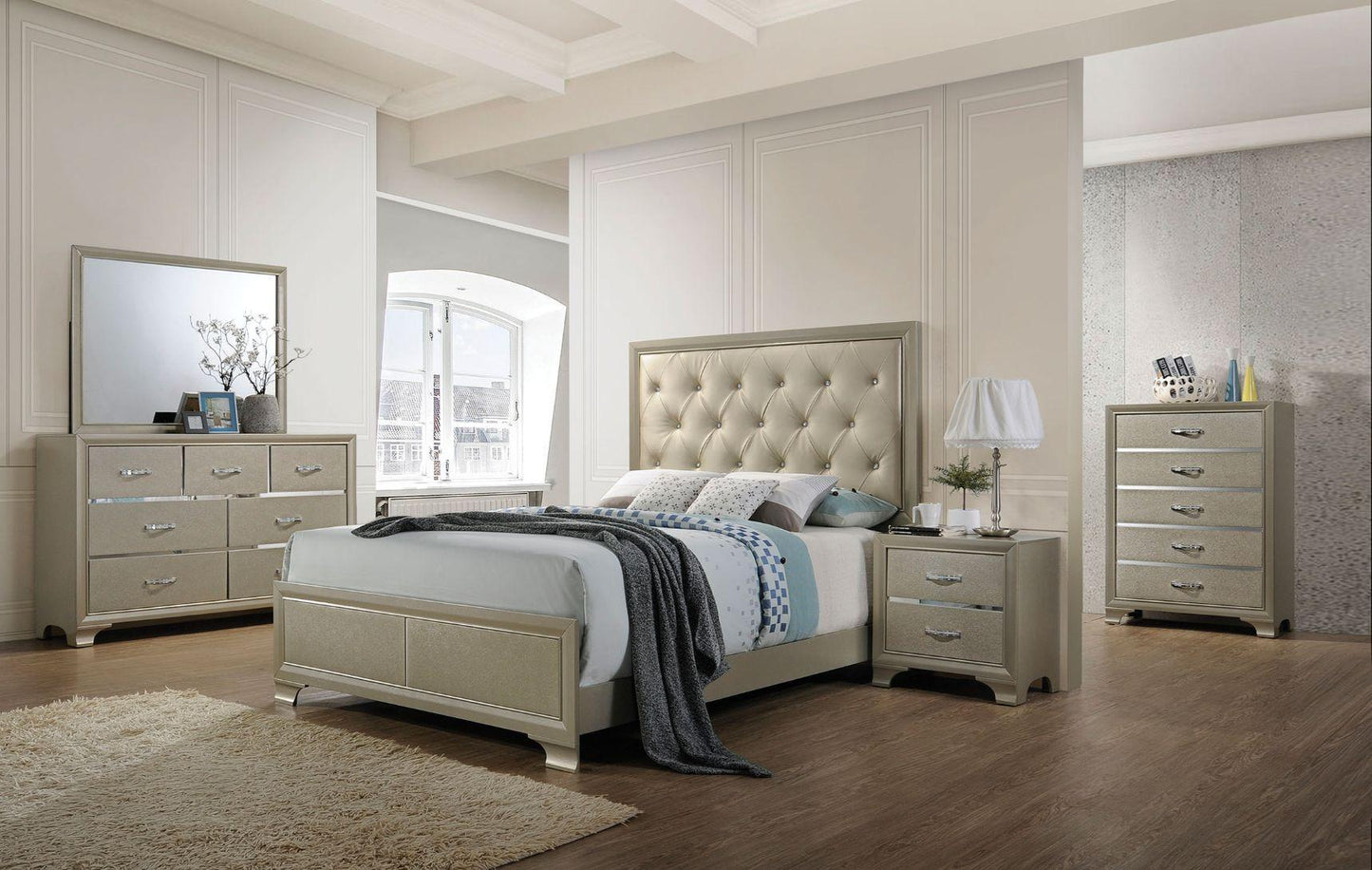 ACME Carine Queen Bed, PU & Champagne 26240Q FredCo