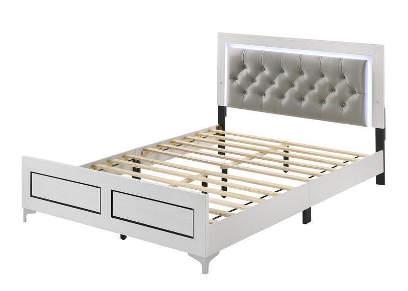 ACME Casilda Queen Bed w/LED , Gray PU & White Finish FredCo