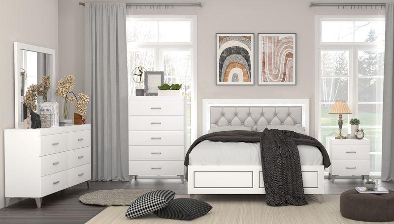 ACME Casilda Queen Bed w/LED , Gray PU & White Finish FredCo