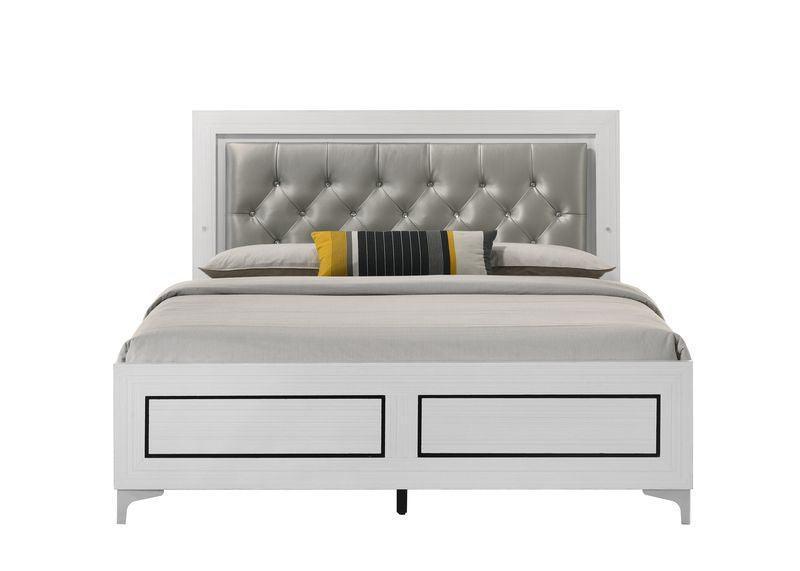 ACME Casilda Queen Bed w/LED , Gray PU & White Finish FredCo