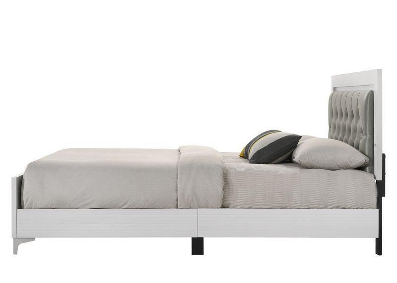 ACME Casilda Queen Bed w/LED , Gray PU & White Finish FredCo