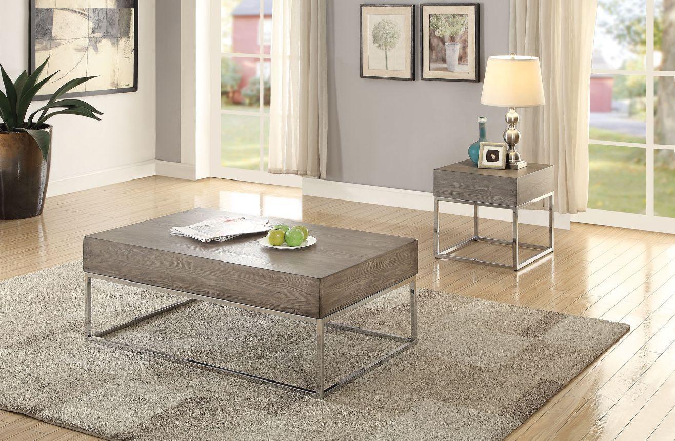 ACME Cecil II Coffee Table, Gray Oak & Chrome FredCo