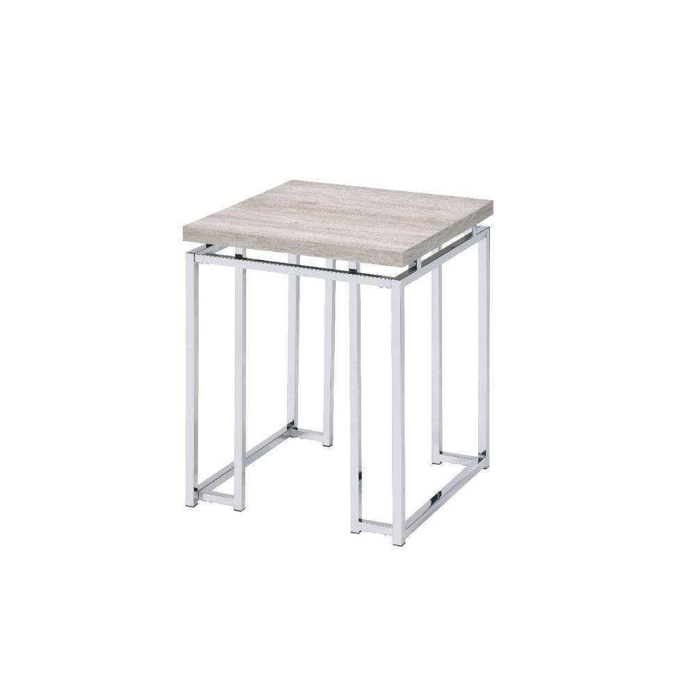 ACME Chafik End Table, Natural Oak & Chrome FredCo