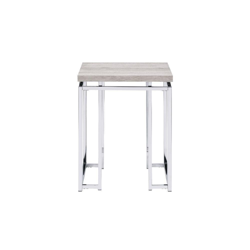 ACME Chafik End Table, Natural Oak & Chrome FredCo