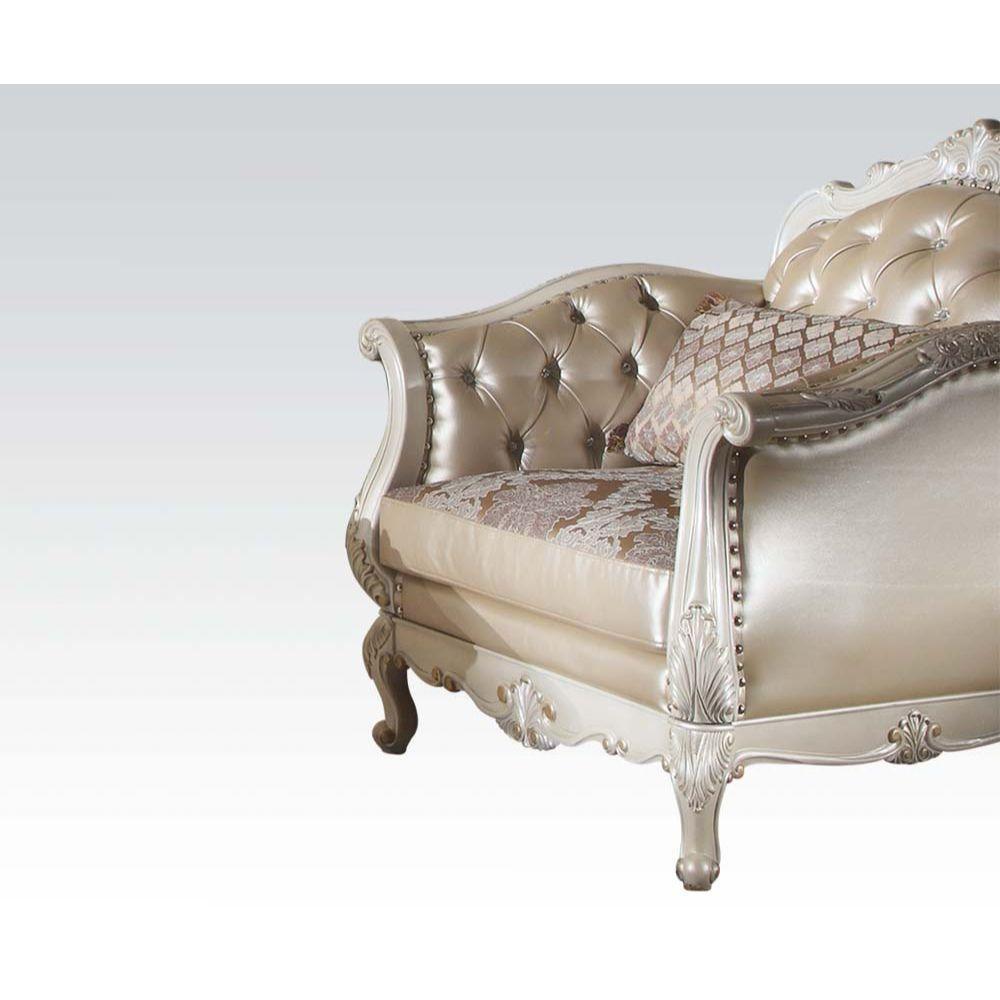 ACME Chantelle Chair w/1 Pillow, Rose Gold PU/Fabric & Pearl White FredCo
