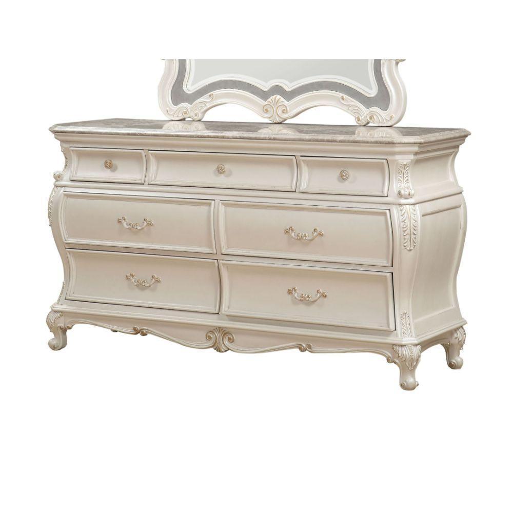 ACME Chantelle Dresser w/Granite Top, Pearl White FredCo