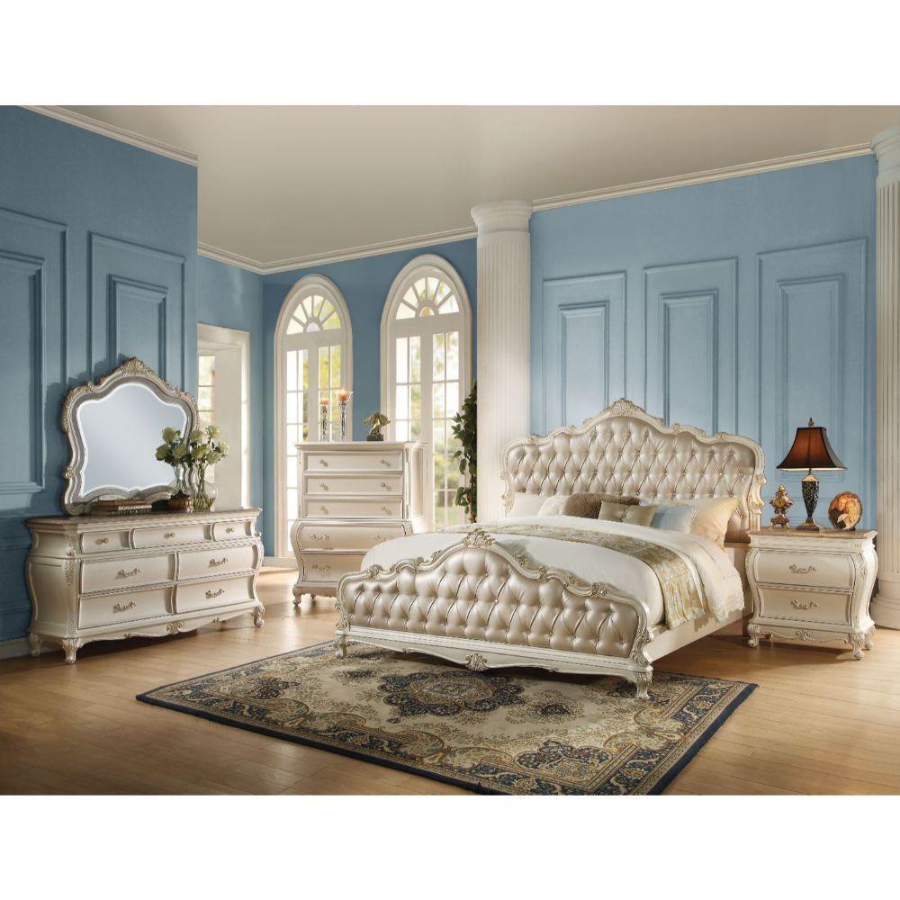 ACME Chantelle Queen Bed, Rose Gold PU & Pearl White 23540Q FredCo