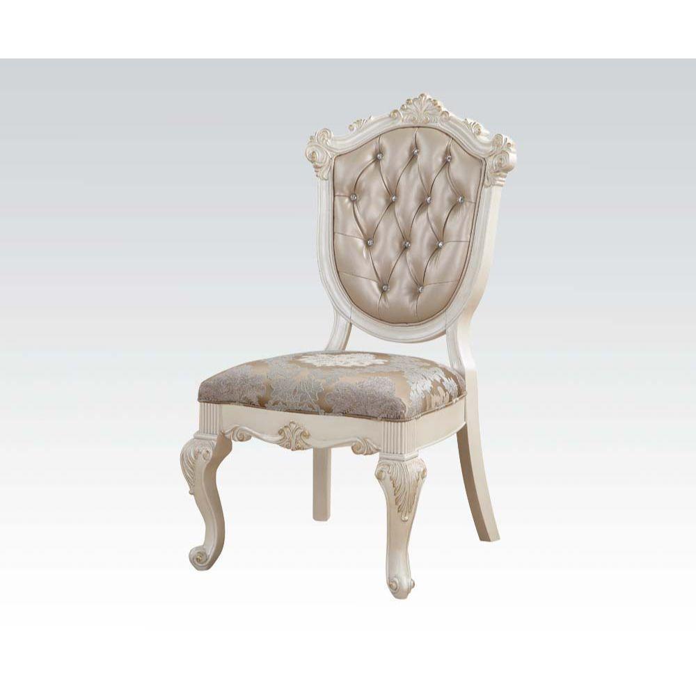 ACME Chantelle Side Chair (Set-2), Rose Gold PU & Pearl White FredCo