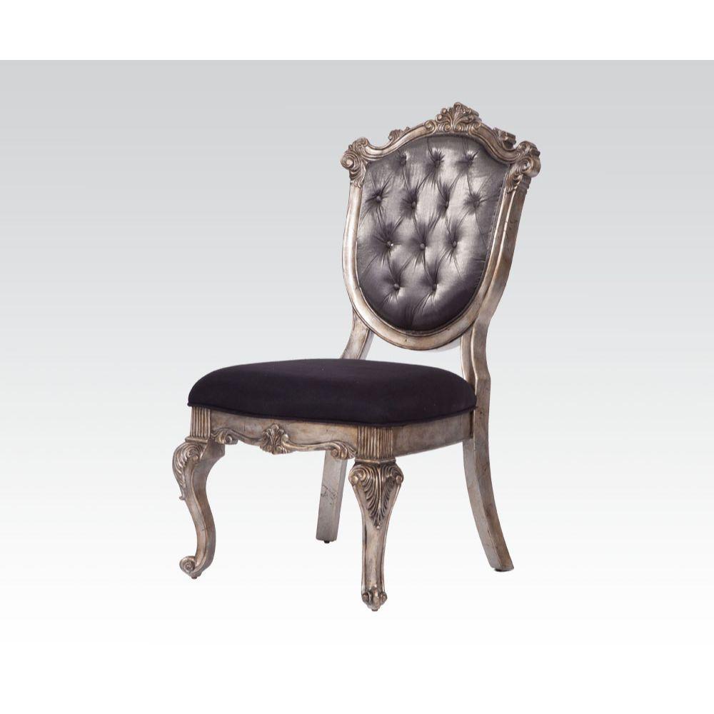 ACME Chantelle Side Chair, Silver Gray Silk-Like Fabric & Antique Platinum FredCo