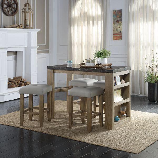 ACME Charnell Counter Height Table , Marble & Oak Finish FredCo