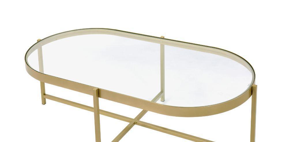 ACME Charrot Coffee Table, Clear Glass & Gold Finish FredCo