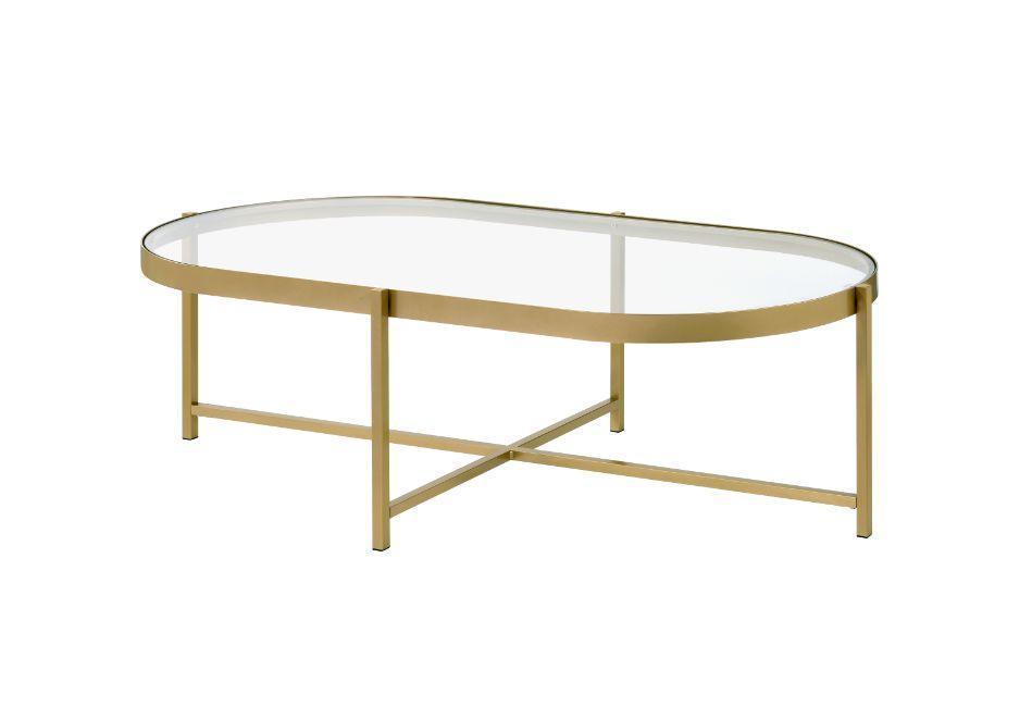 ACME Charrot Coffee Table, Clear Glass & Gold Finish FredCo