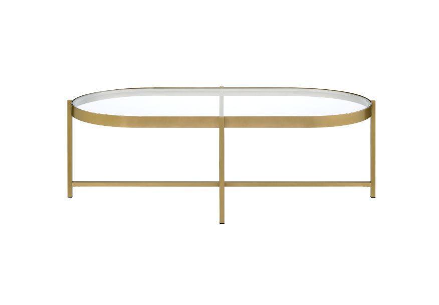 ACME Charrot Coffee Table, Clear Glass & Gold Finish FredCo