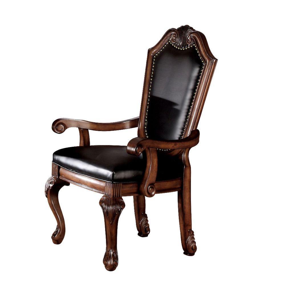 ACME Chateau De Ville Arm Chair (Set-2), Black PU & Cherry FredCo