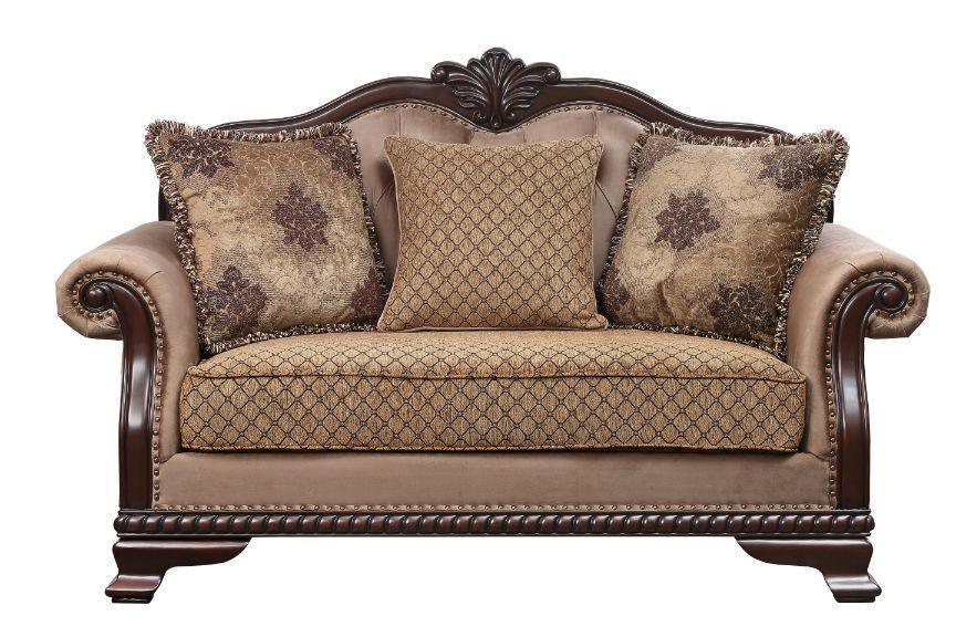 ACME Chateau De Ville Loveseat w/3 Pillows, Fabric & Espresso Finish FredCo