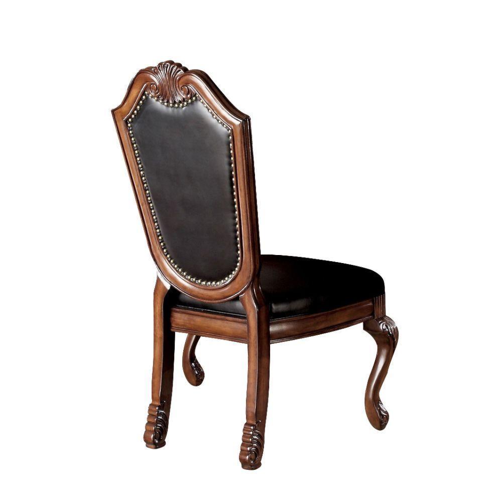 ACME Chateau De Ville Side Chair (Set-2), Black PU & Cherry FredCo
