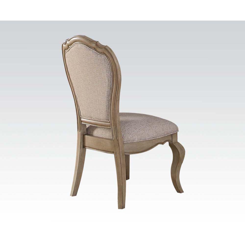 ACME Chelmsford Side Chair (Set-2), Beige Fabric & Antique Taupe FredCo