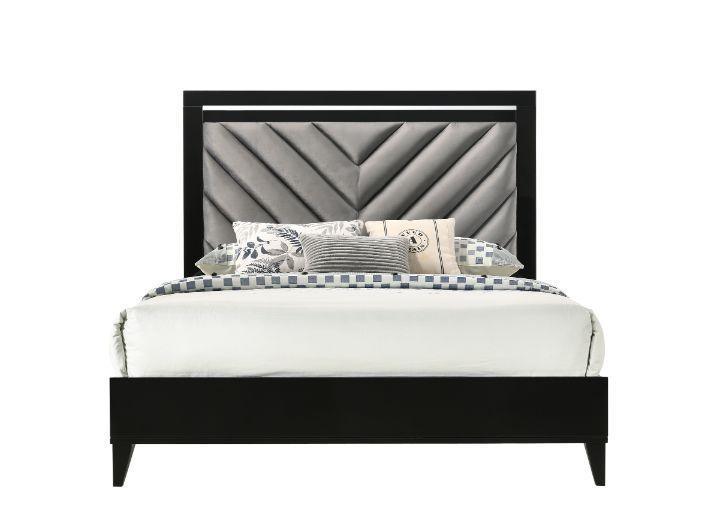 ACME Chelsie Queen Bed• Gray Fabric & Black Finish 27410Q FredCo
