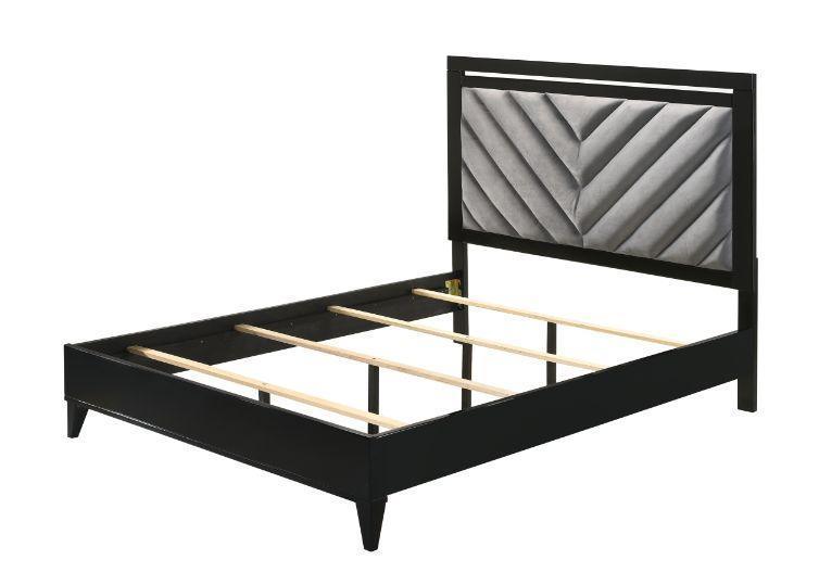 ACME Chelsie Queen Bed• Gray Fabric & Black Finish 27410Q FredCo