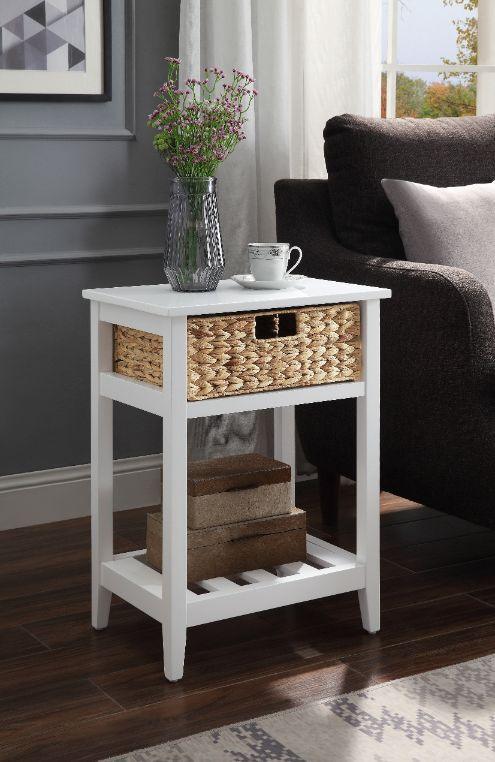 ACME Chinu Accent Table, White & Natural Finish FredCo