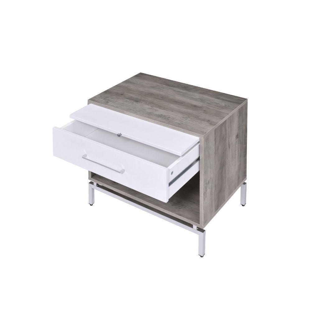 ACME Cistus Accent Table, Weathered Gray Oak & White FredCo