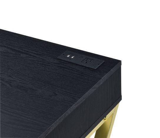 ACME Coleen Built-in USB Port Writing Desk, Black & Brass Finish FredCo