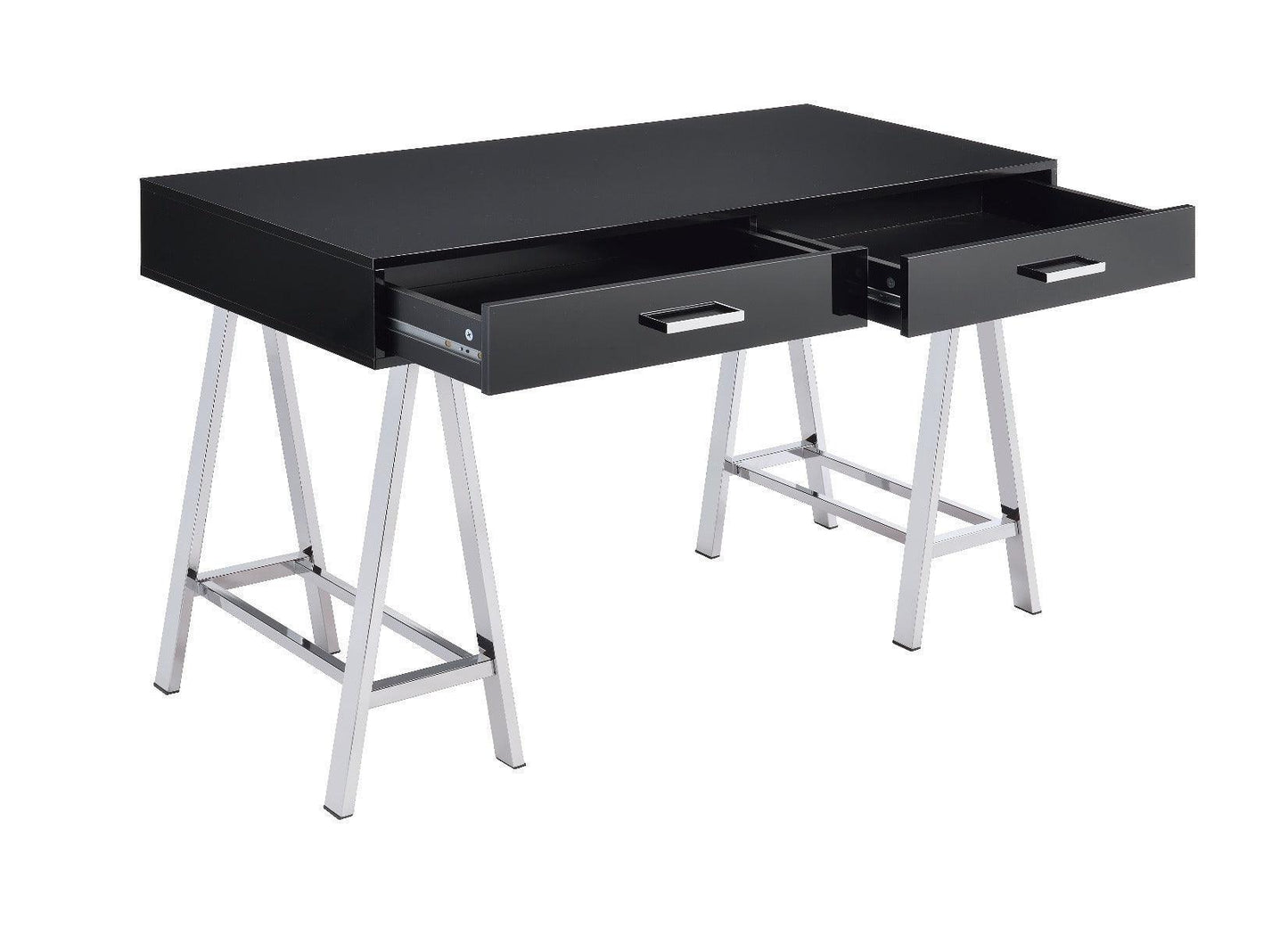 ACME Coleen Built-in USB Port Writing Desk, Black High Gloss & Chrome Finish FredCo