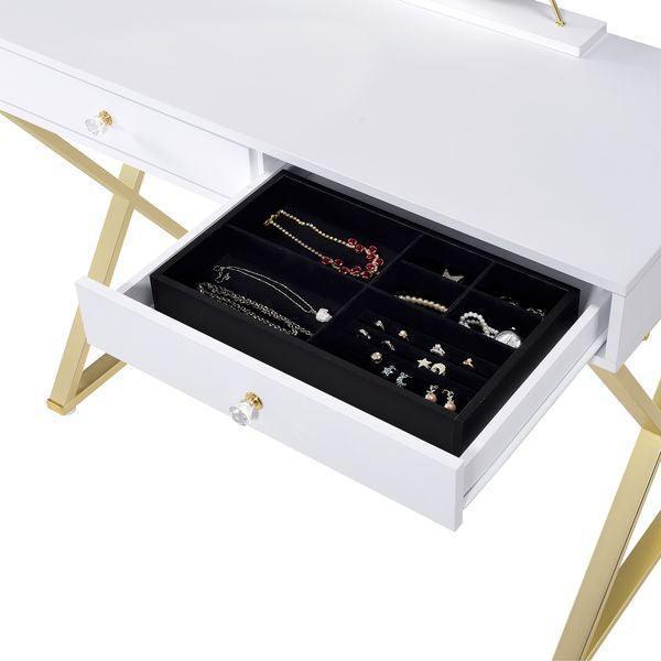 ACME Coleen Vanity Desk w/Mirror & Jewelry Tray, Chrome FredCo