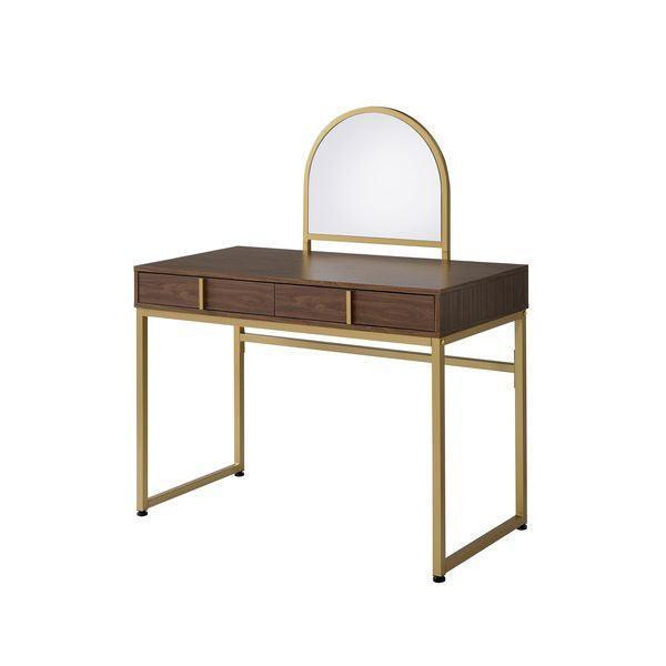 ACME Coleen Vanity Desk w/Mirror & Jewelry Tray, Walnut & Gold FredCo