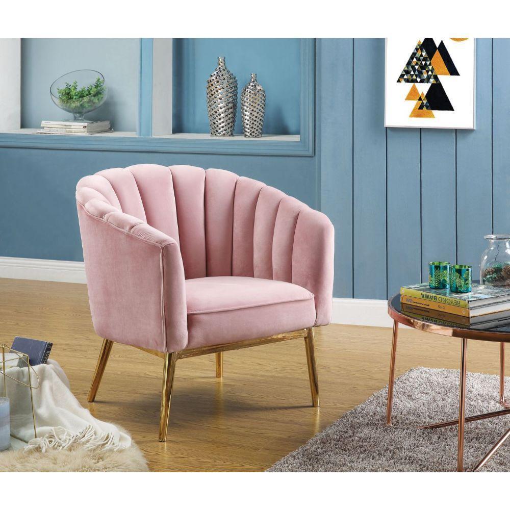 ACME Colla Accent Chair, Blush Pink Velvet & Gold FredCo