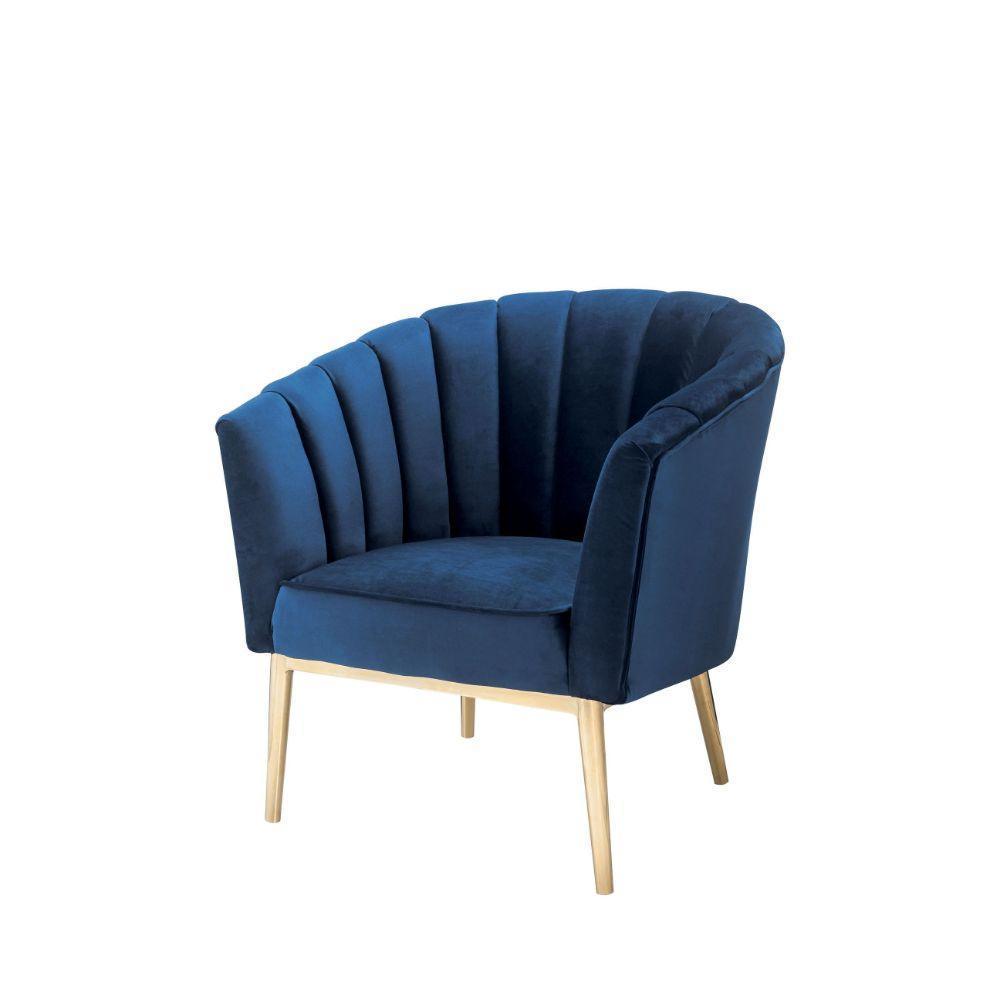 ACME Colla Accent Chair, Midnight Blue Velvet & Gold FredCo