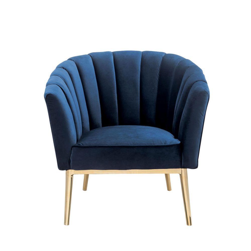 ACME Colla Accent Chair, Midnight Blue Velvet & Gold FredCo
