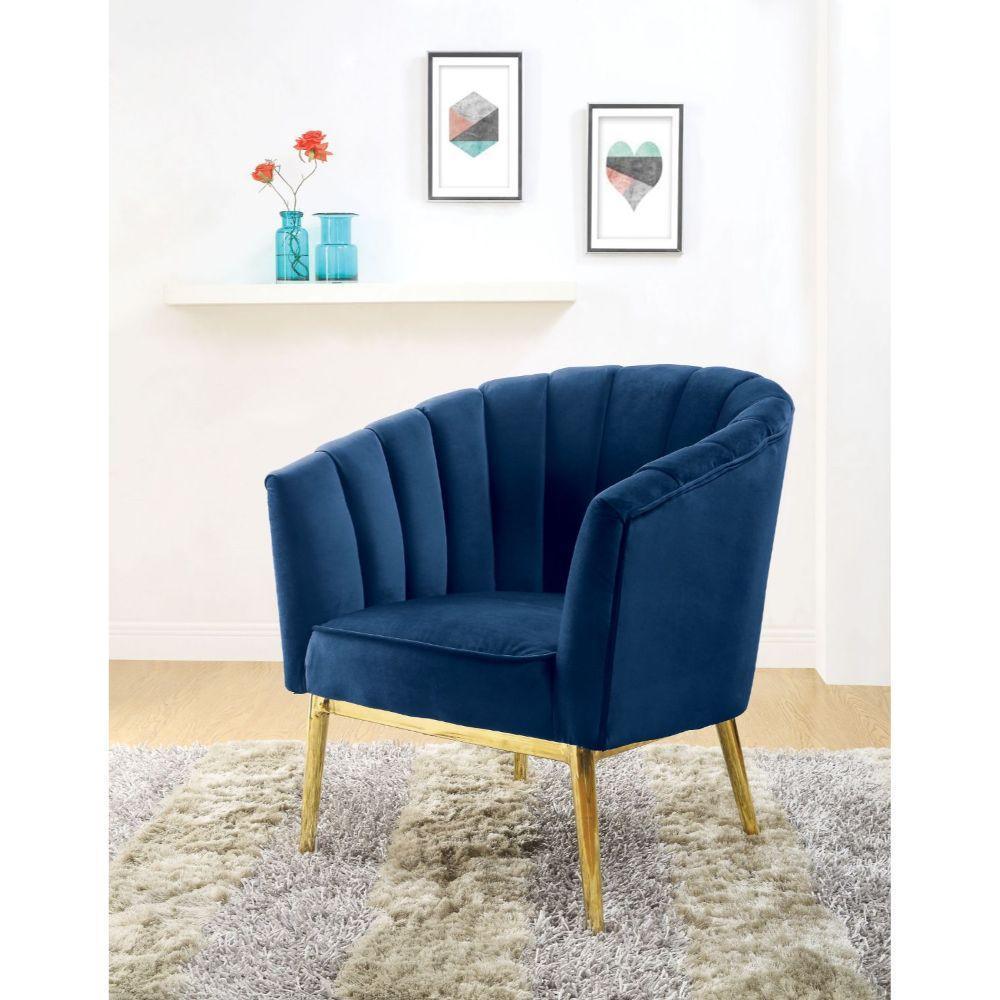 ACME Colla Accent Chair, Midnight Blue Velvet & Gold FredCo