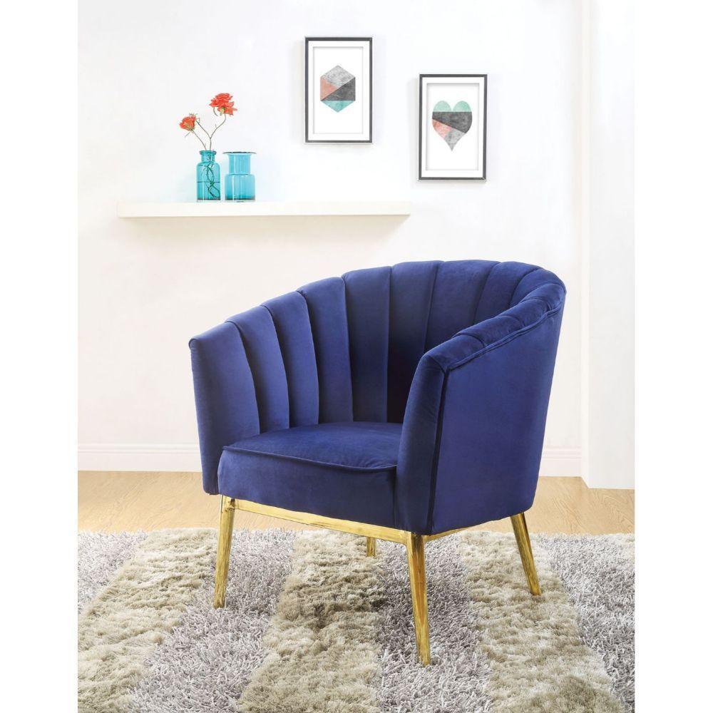 ACME Colla Accent Chair, Midnight Blue Velvet & Gold FredCo