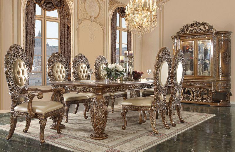 ACME Constantine Dining Table, Brown & Gold Finish FredCo