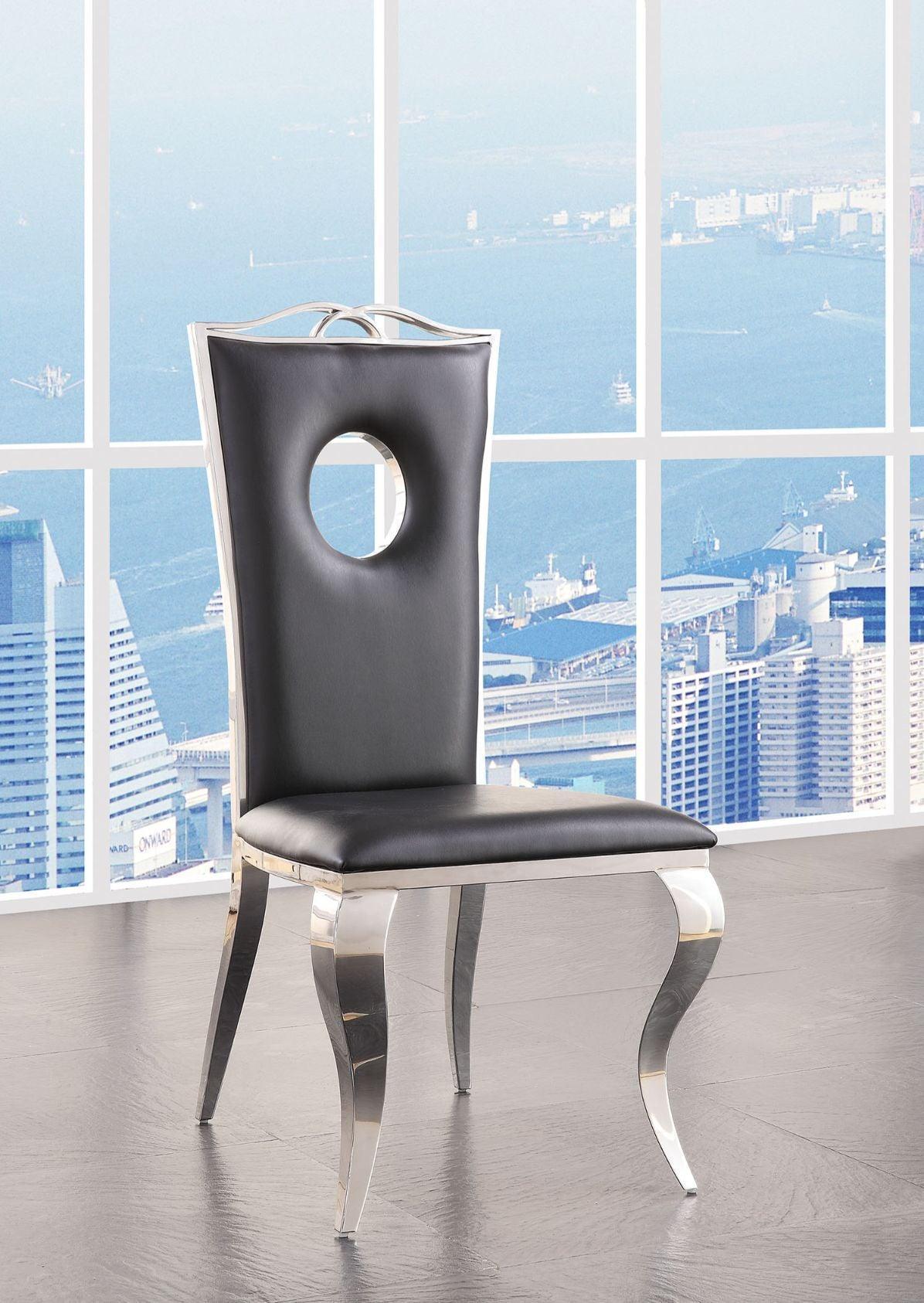 ACME Cyrene Side Chair (Set-2), PU & Stainless Steel FredCo