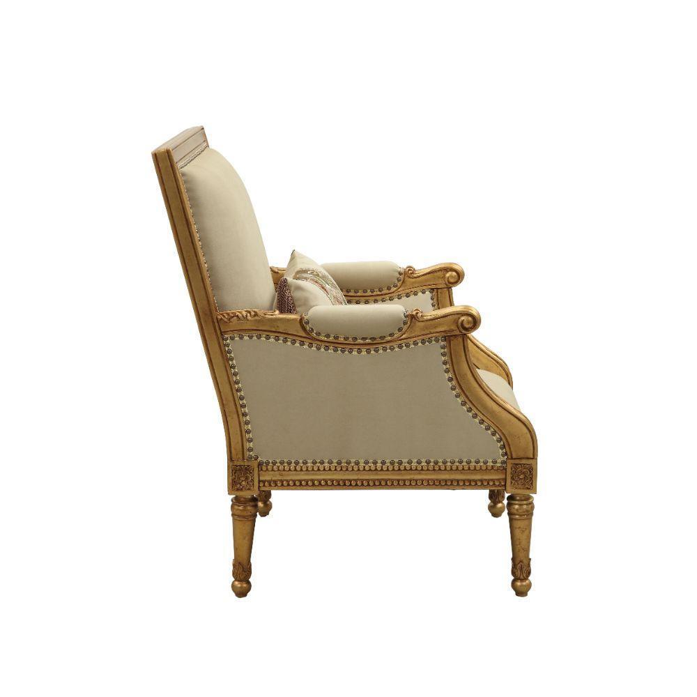 ACME Daesha Accent Chair & Pillow, Fabric & Antique Gold FredCo