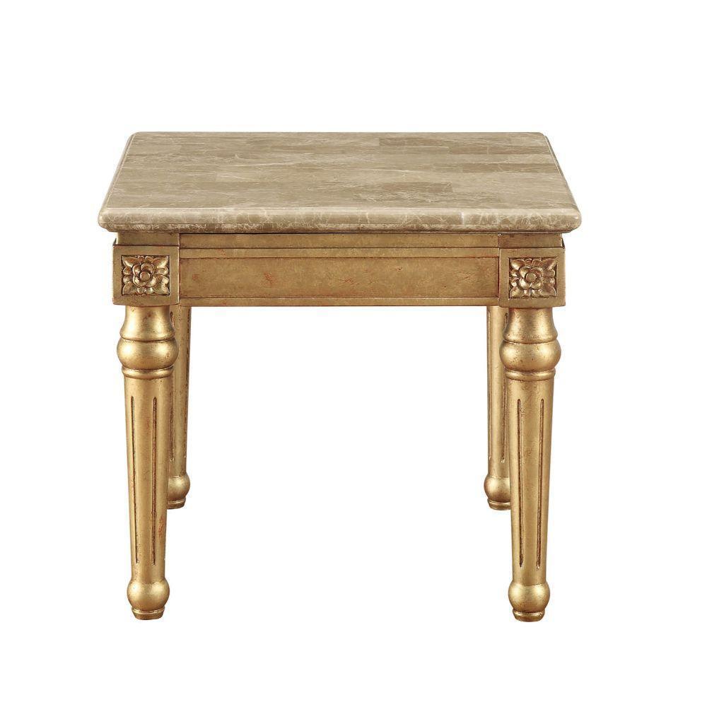ACME Daesha End Table, Marble & Antique Gold FredCo