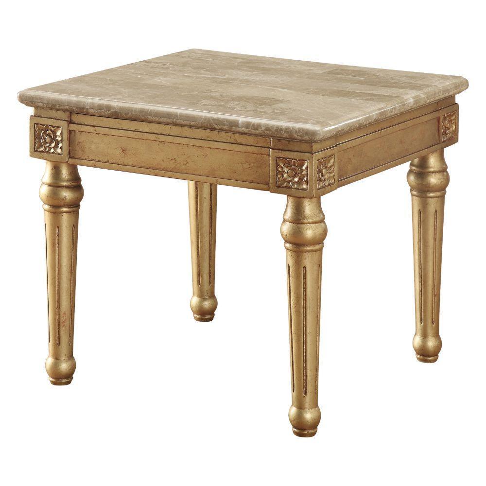 ACME Daesha End Table, Marble & Antique Gold FredCo