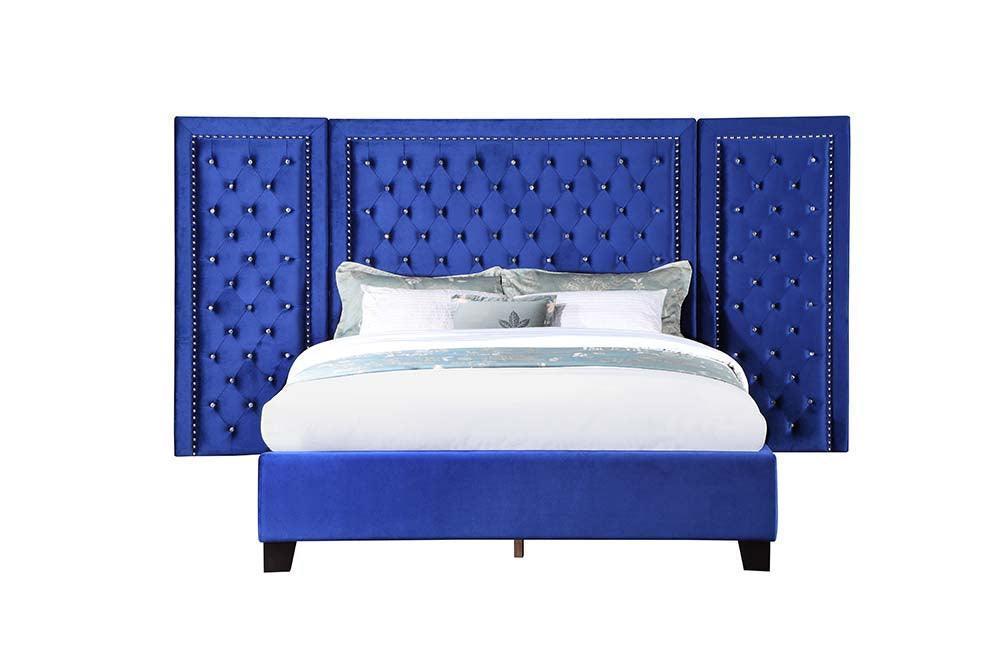 ACME Damazy Queen Bed, Blue Velvet FredCo