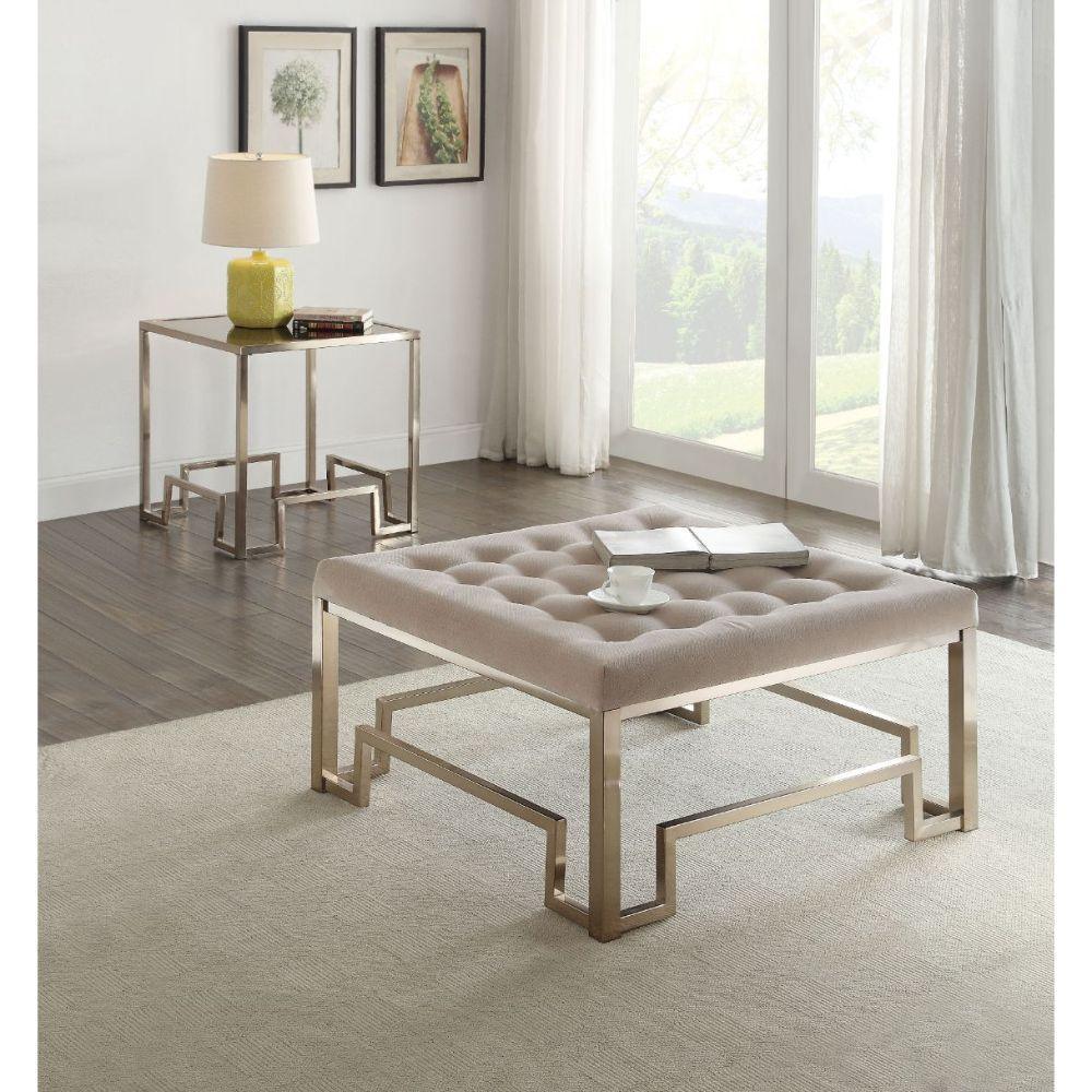 ACME Damien Cocktail Ottoman, Fabric & Champagne FredCo
