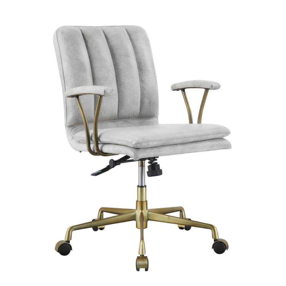 ACME Damir Office Chair, Vintage White Top Grain Leather & Chrome FredCo