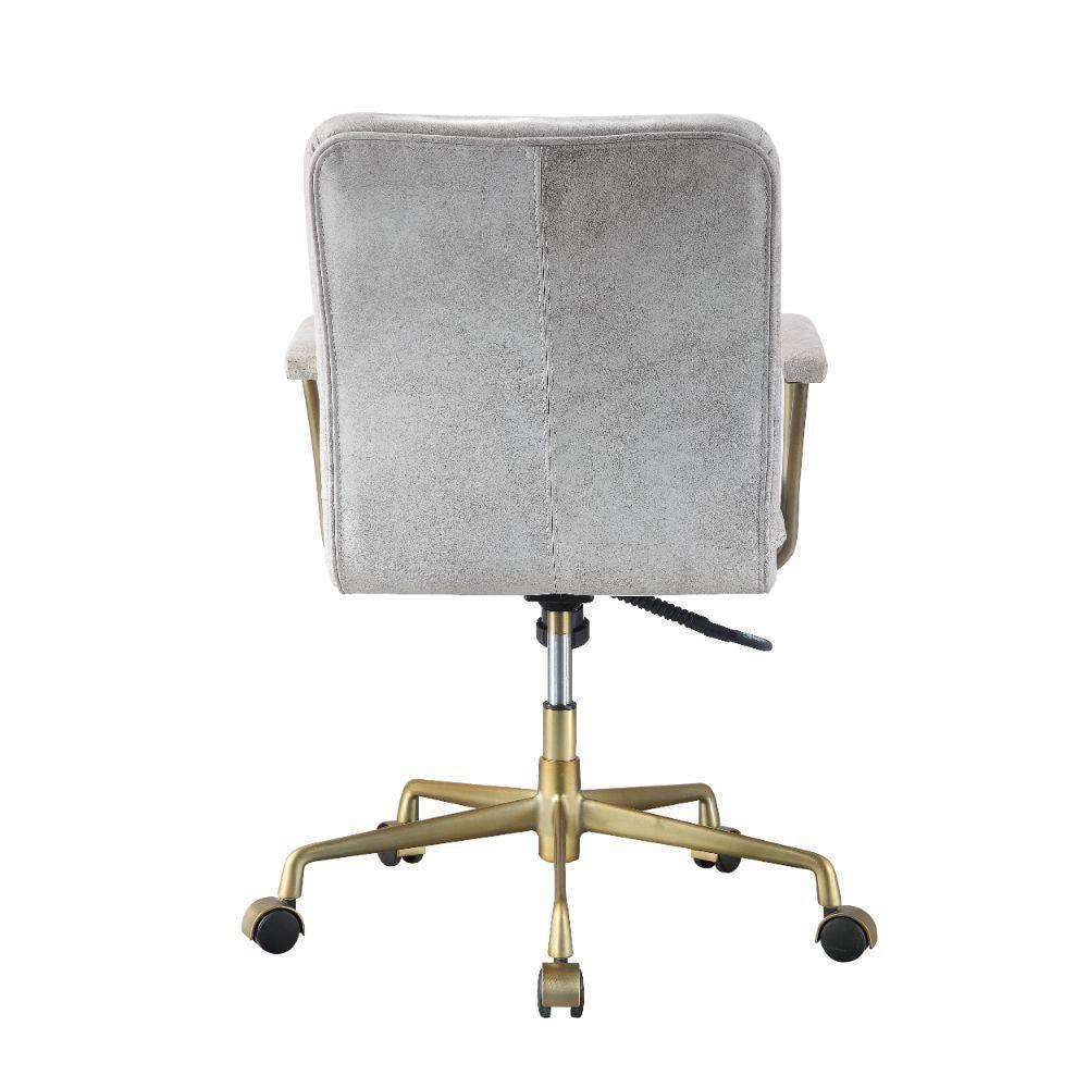 ACME Damir Office Chair, Vintage White Top Grain Leather & Chrome FredCo