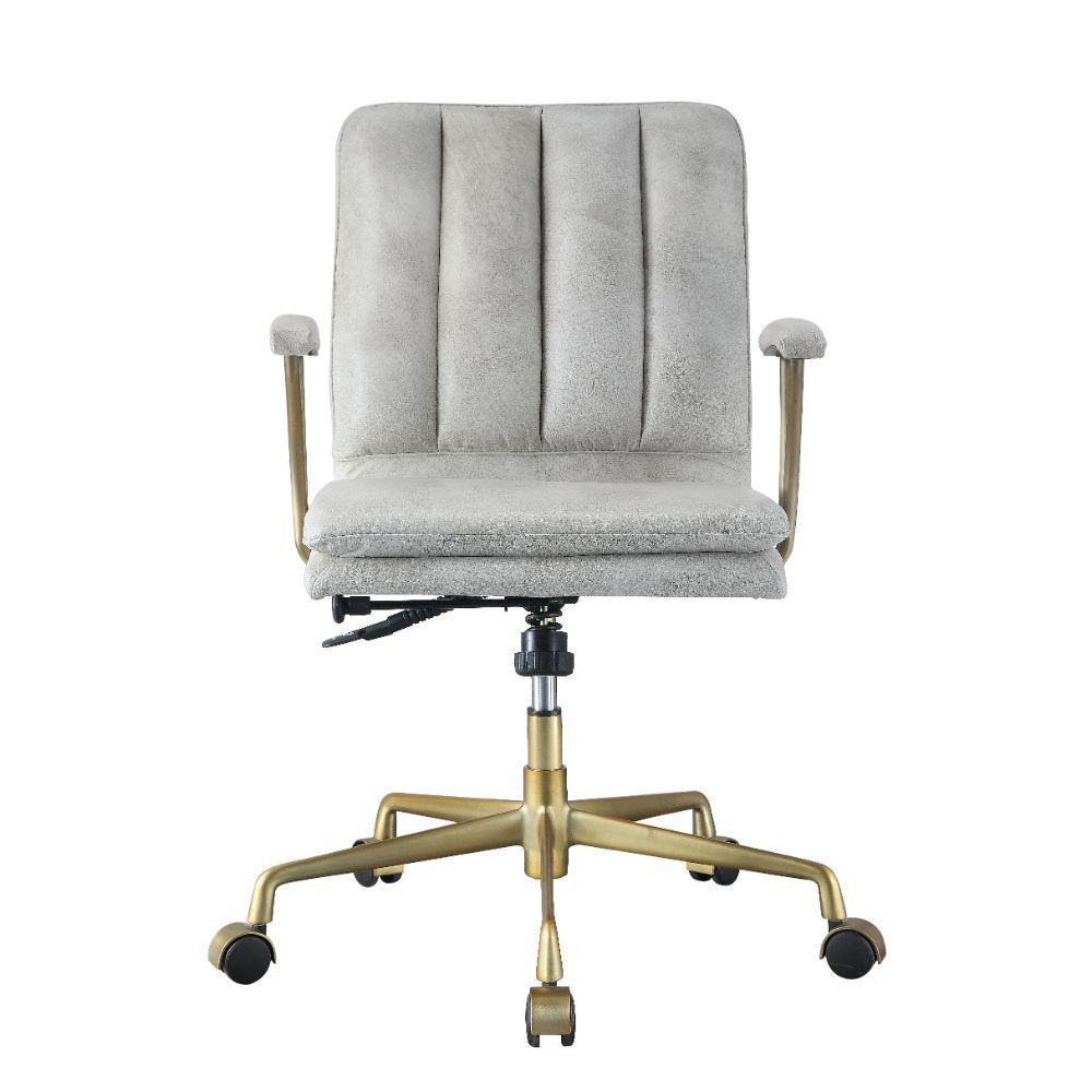 ACME Damir Office Chair, Vintage White Top Grain Leather & Chrome FredCo