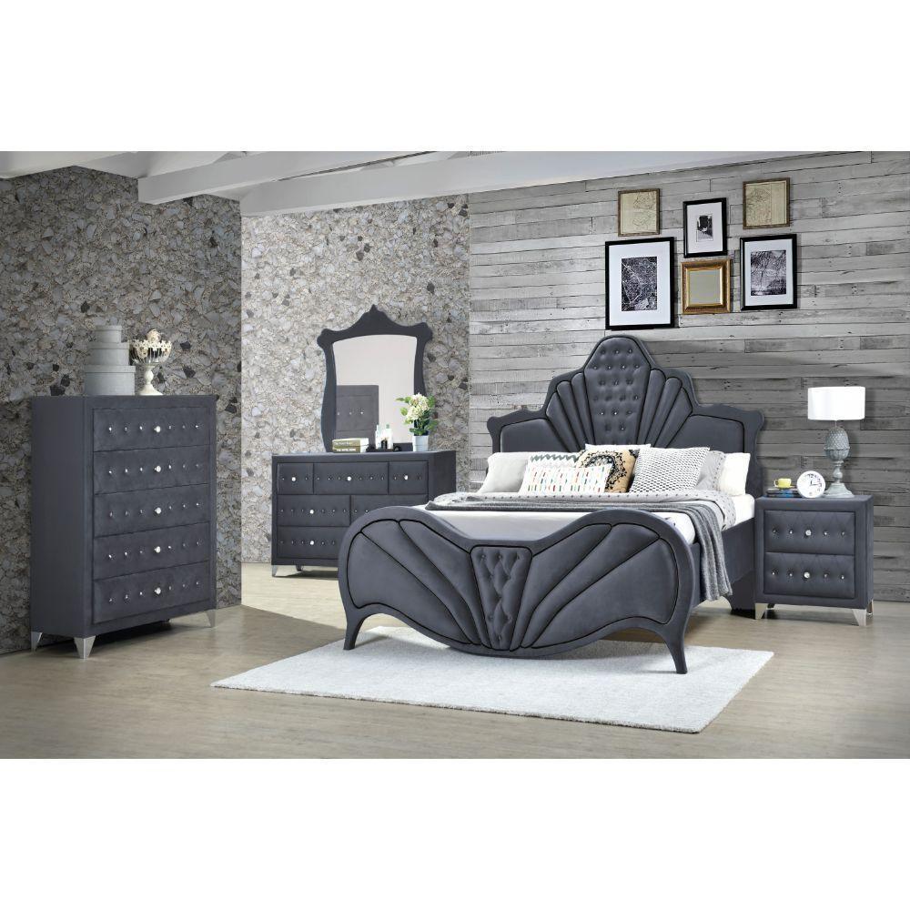 ACME Dante Queen Bed, Gray Velvet FredCo