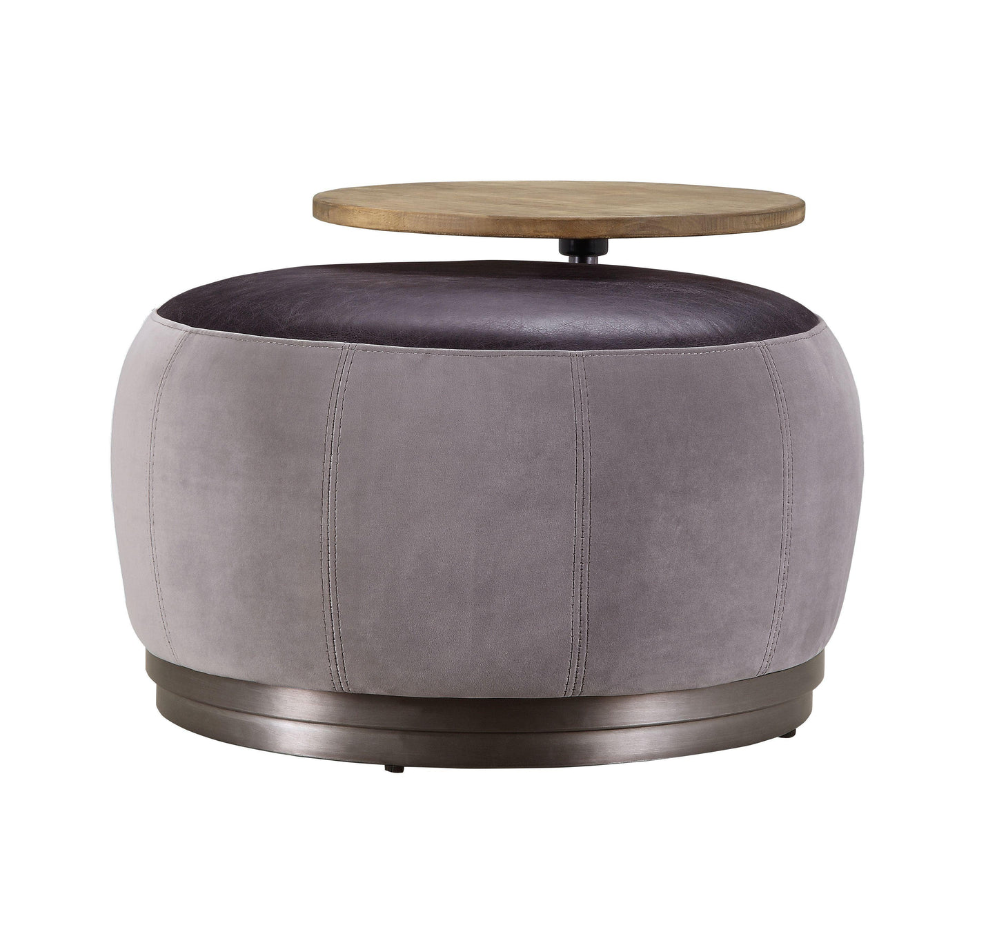 ACME Decapree Ottoman, Antique Slate Top Grain Leather & Gray Velvet FredCo
