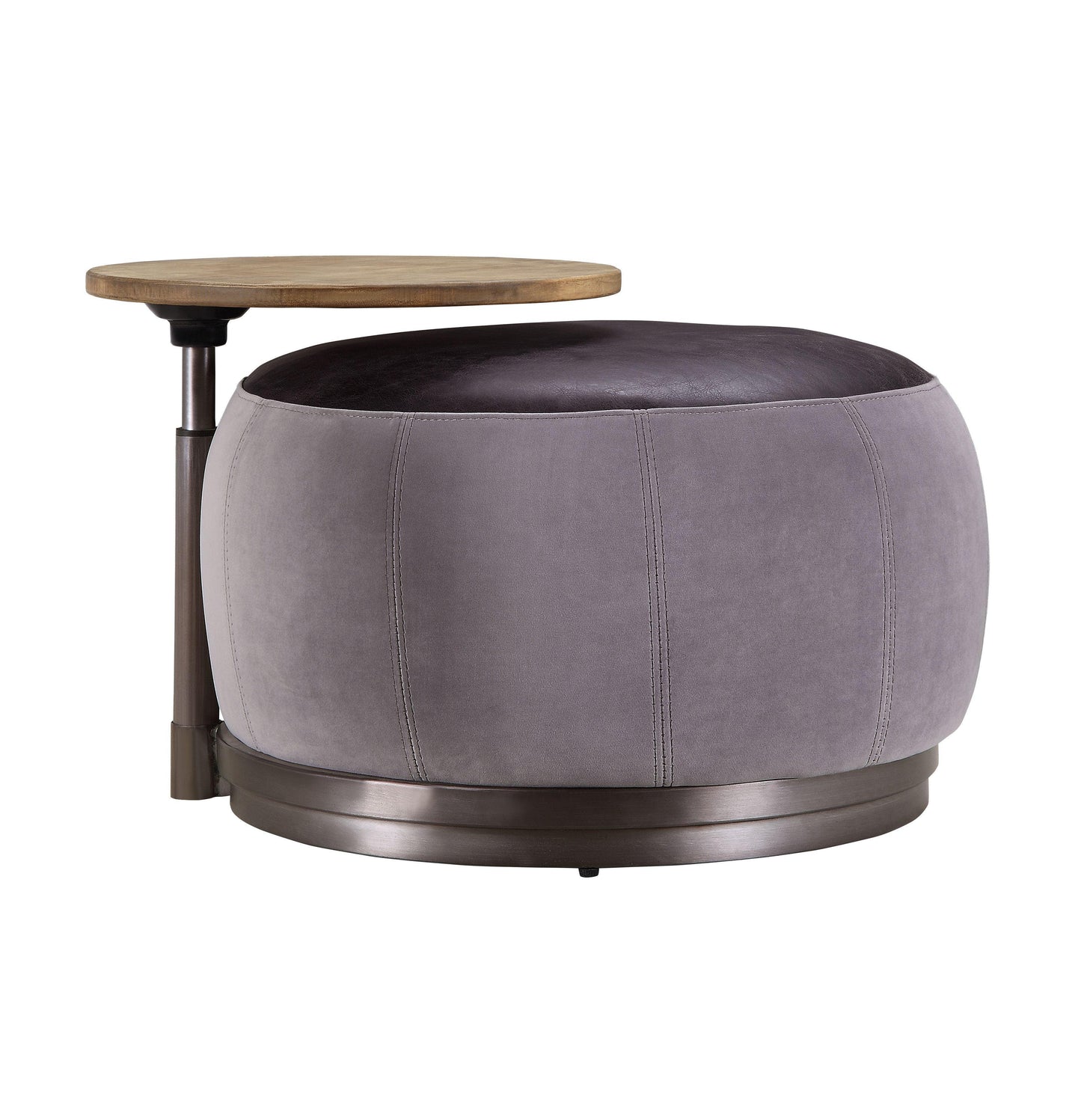 ACME Decapree Ottoman, Antique Slate Top Grain Leather & Gray Velvet FredCo