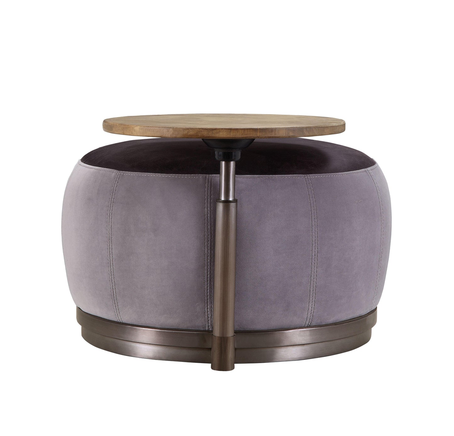 ACME Decapree Ottoman, Antique Slate Top Grain Leather & Gray Velvet FredCo