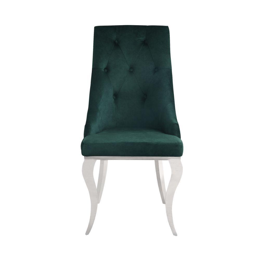 ACME Dekel Side Chair (Set-2), Green Fabric & Stainless Steel FredCo