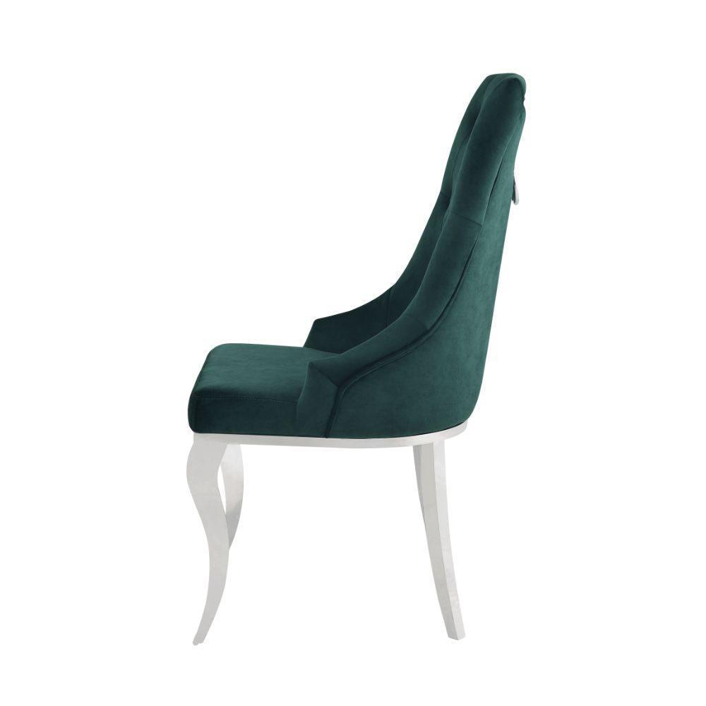 ACME Dekel Side Chair (Set-2), Green Fabric & Stainless Steel FredCo
